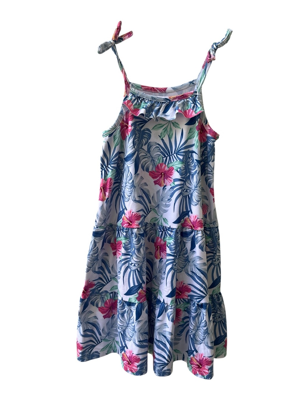 Tommy Bahama Girl’s Sz 6 Floral Sleeveless Sun Tiered Dress Pink Blue